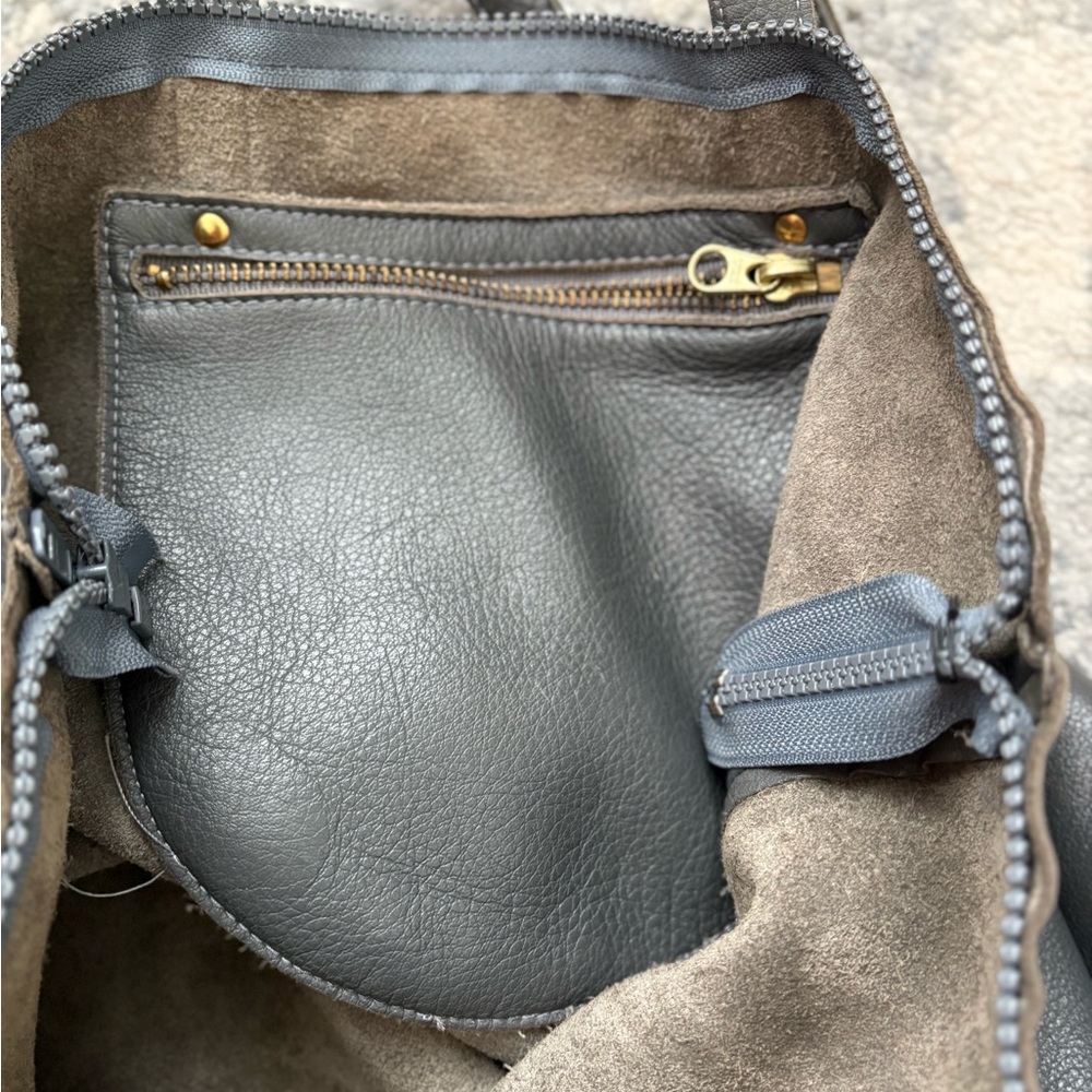 Rare Baggu Distressed Raw Milled Leather Tote, Slate Grey - Picture 9 of 13